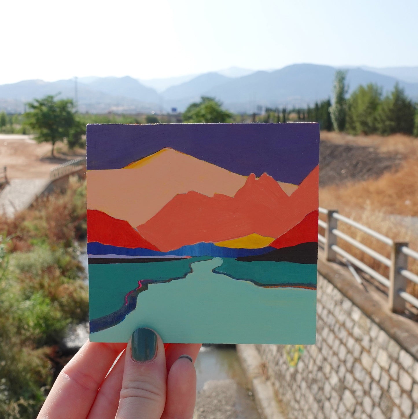 River to Mountains, Original Artwork, 10 x 9,5 cm