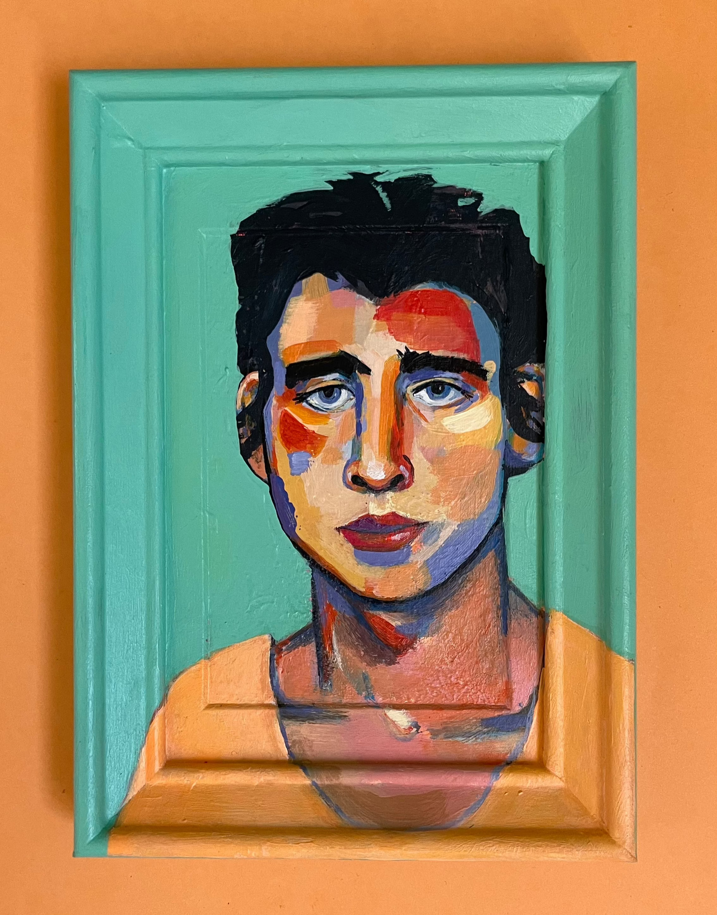portrait on repurposed frame