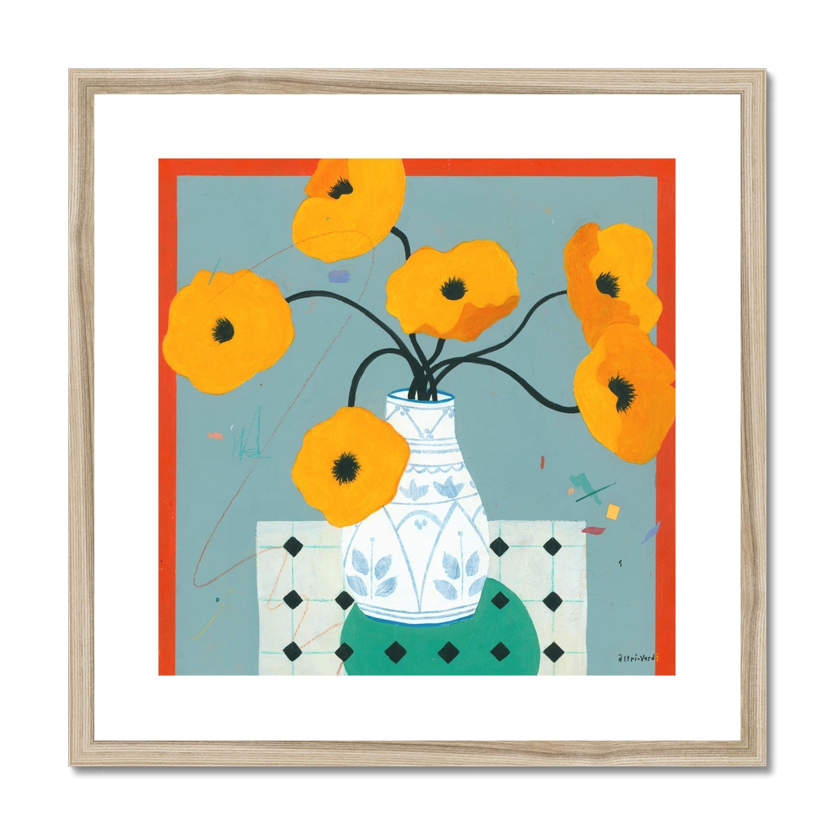 Poppies in Andalusian Vase,  Framed & Mounted Print