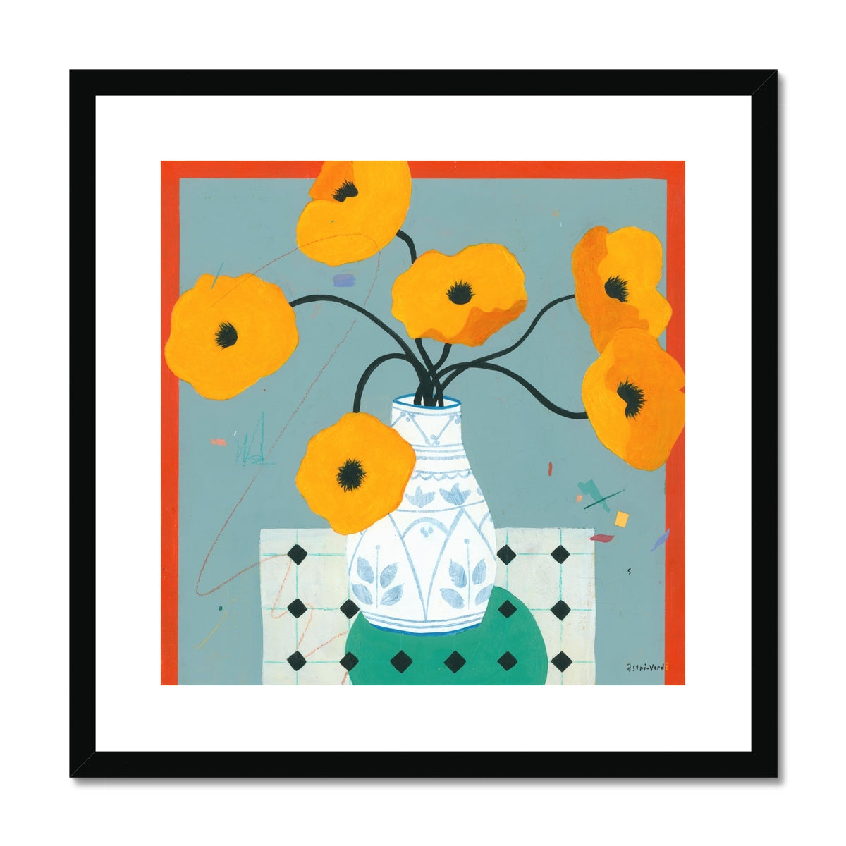 Poppies in Andalusian Vase,  Framed & Mounted Print