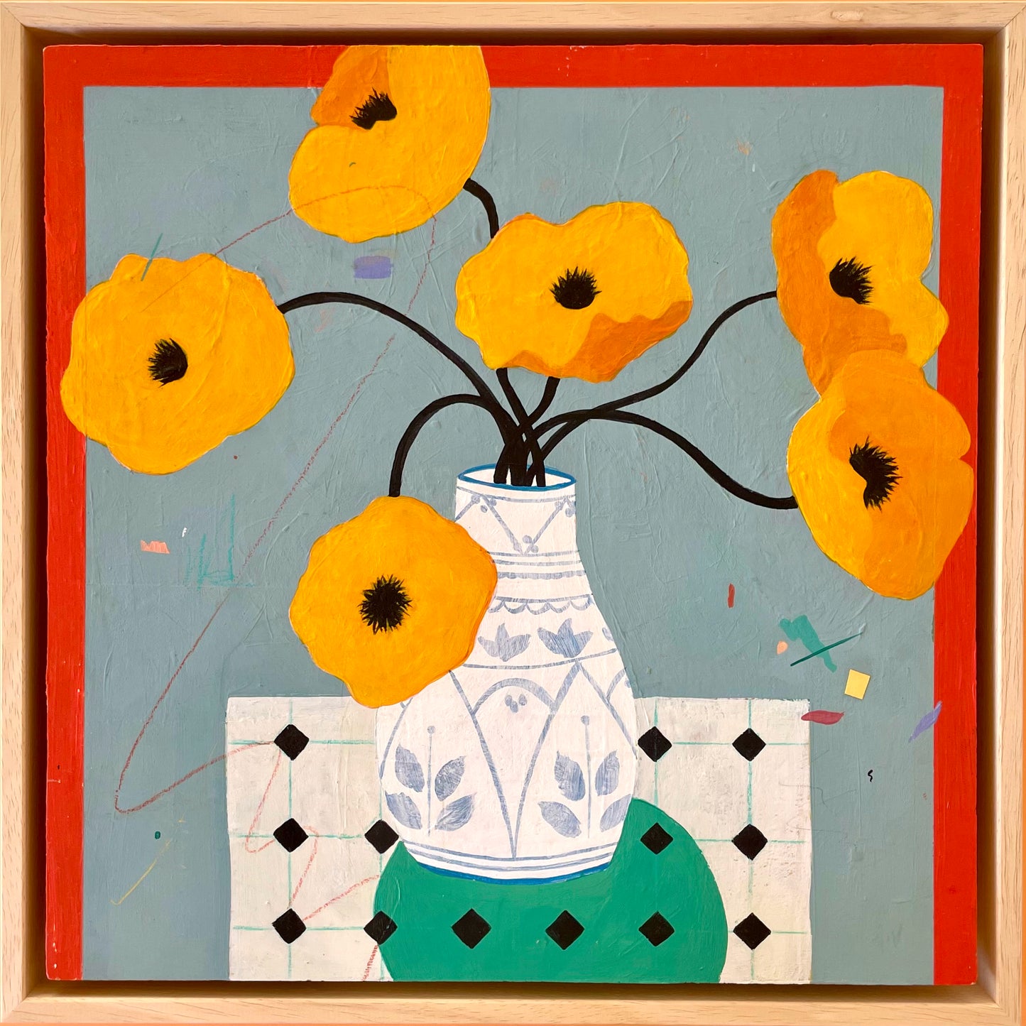 Poppies in Andalusian Vase, Original Artwork