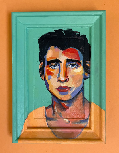 portrait on repurposed frame